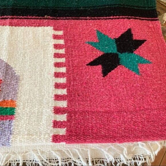 Vintage Baja Wool Mayan Aztec Blanket - Picture 5 of 7